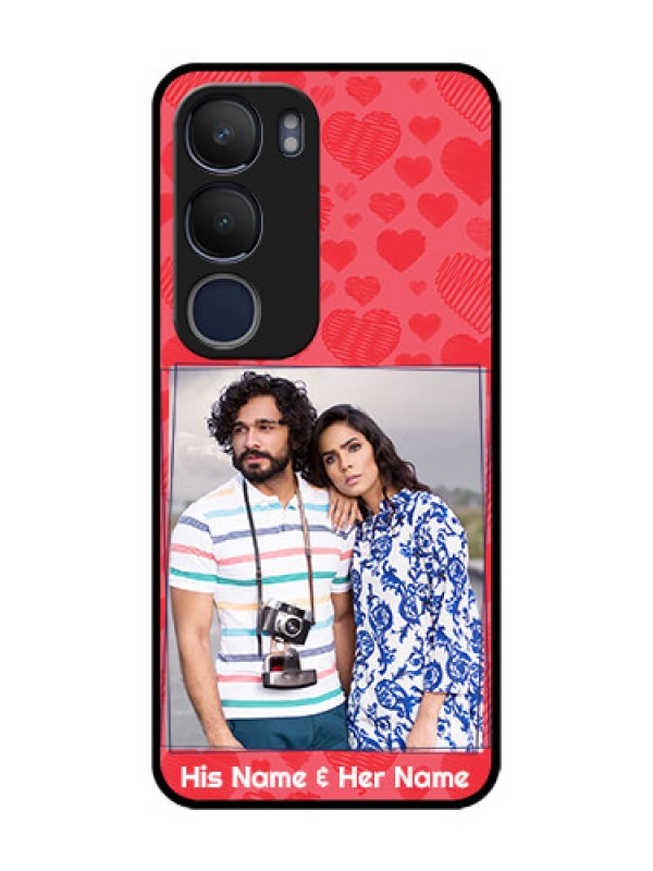 Custom Vivo Y19 Photo Printing on Glass Case  - with Red Heart Symbols Design