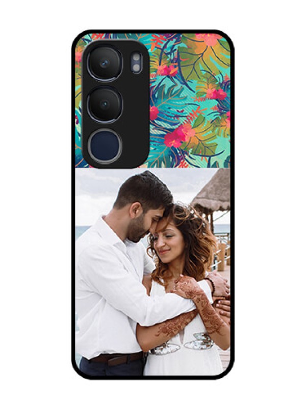Custom Vivo Y19 Photo Printing on Glass Case  - Watercolor Floral Design