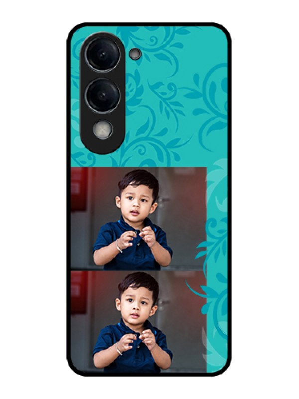 Custom Vivo Y19e Custom Glass Phone Case - With Photo And Green Floral Design