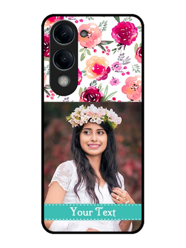 Custom Vivo Y19e Custom Glass Phone Case - Water Colors Floral Design