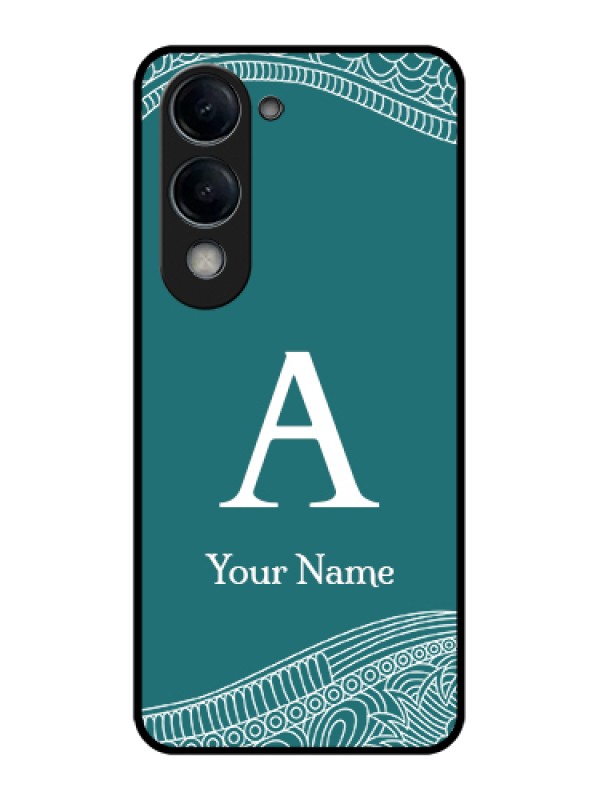 Custom Vivo Y19e Custom Glass Phone Case - Line Art Pattern With Custom Name Design