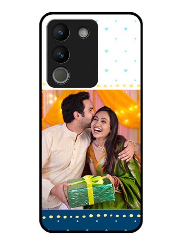 Custom Vivo Y200 5G Custom Glass Phone Case - White And Blue Abstract Design
