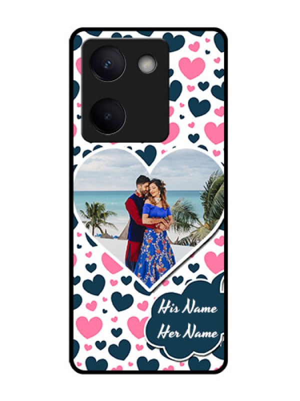 Custom Vivo Y200 Pro 5G Custom Glass Phone Case - Pink & Blue Heart Design