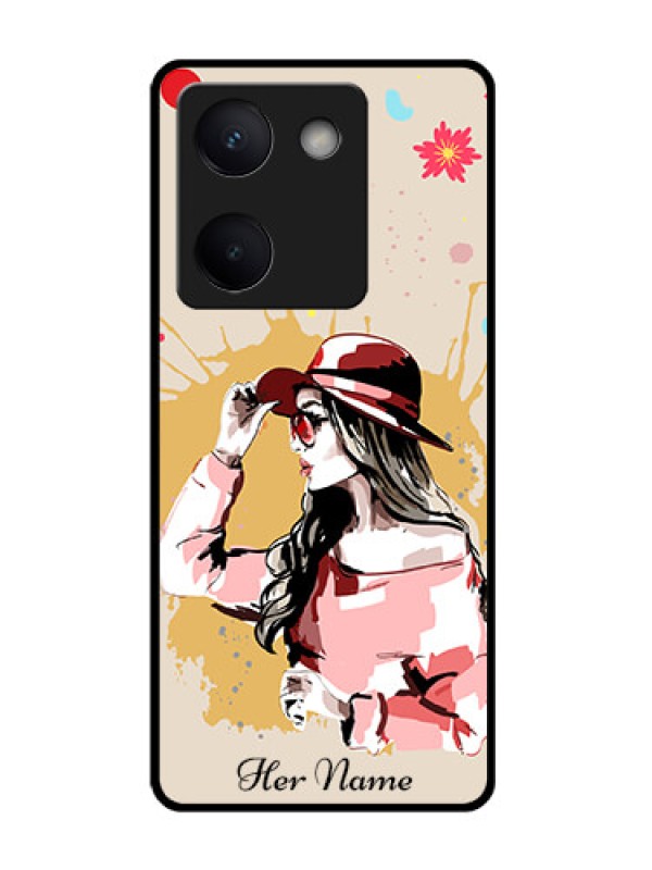 Custom Vivo Y200 Pro 5G Custom Glass Phone Case - Women With Pink Hat Design