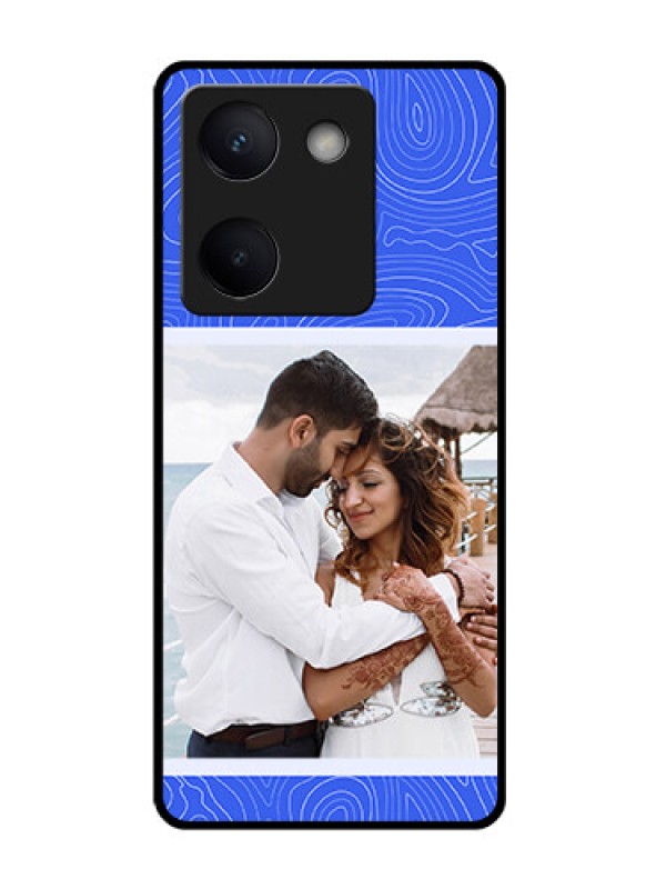 Custom Vivo Y200 Pro 5G Custom Glass Phone Case - Curved Line Art With Blue And White Design