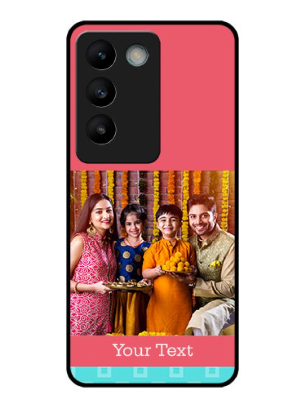 Custom Vivo Y200E 5G Custom Glass Phone CasePeach and Blue Color Design