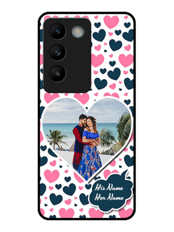 Custom Vivo Y200E 5G Custom Glass Phone CasePink and Blue Heart Design