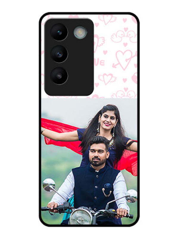 Custom Vivo Y200E 5G Custom Glass Phone CasePink Flying Heart Design