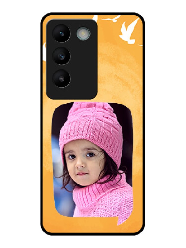 Custom Vivo Y200E 5G Custom Glass Phone CaseWater Color Design With Bird Icons