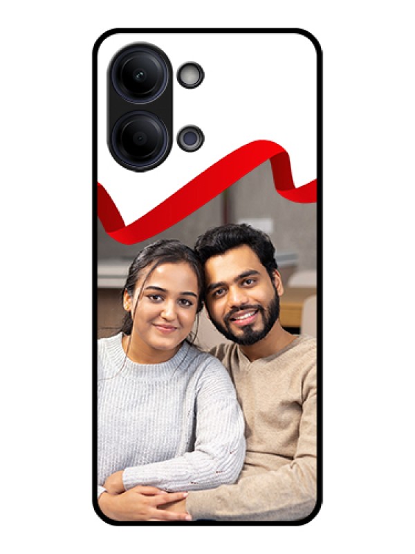 Custom Vivo Y21 5G Custom Glass Phone Case - Red Ribbon Frame Design
