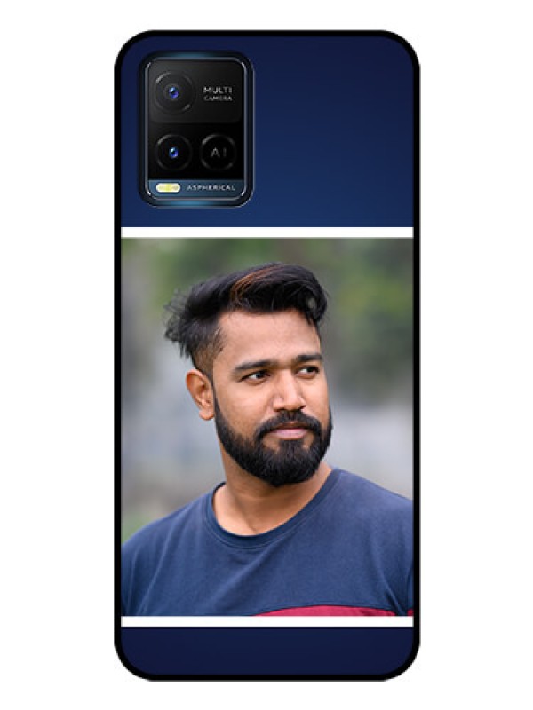 Custom Vivo Y21 Personalized Glass Phone Case - Simple Royal Blue Design