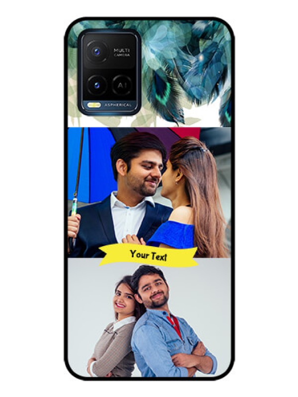 Custom Vivo Y21 Personalized Glass Phone Case - Image with Boho Peacock Feather Design