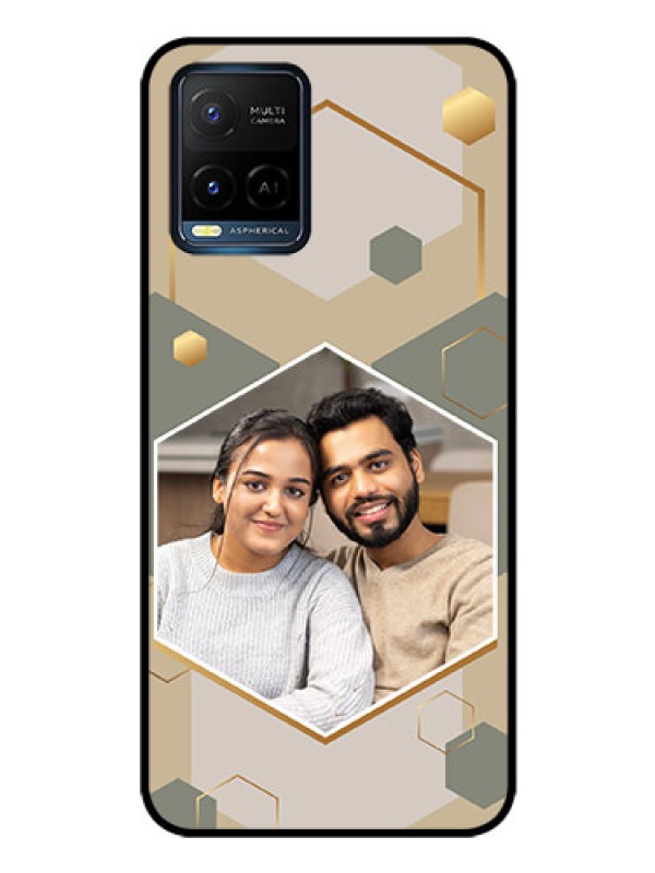 Custom Vivo Y21 Photo Printing on Glass Case - Stylish Hexagon Pattern Design