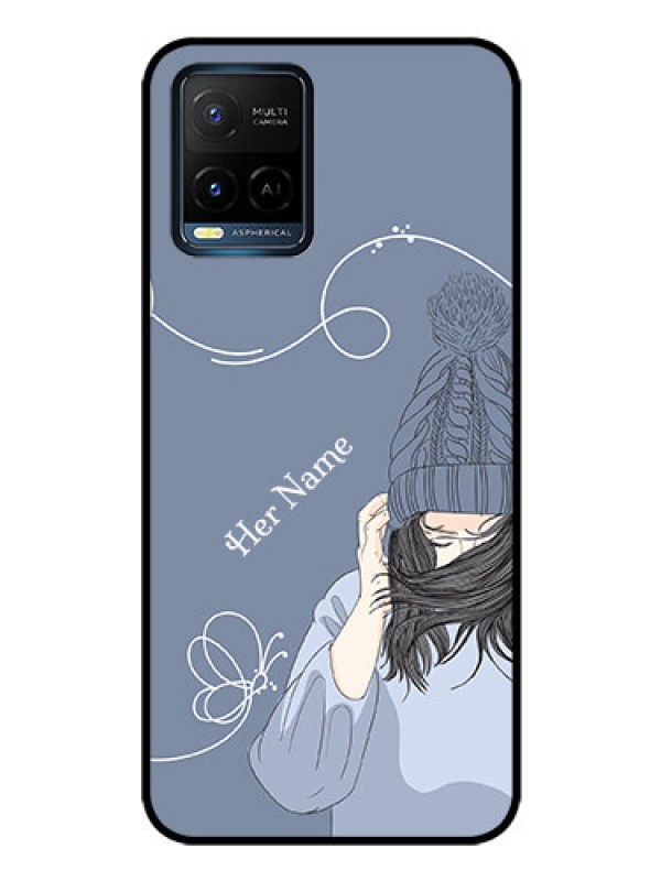 Custom Vivo Y21 Custom Glass Mobile Case - Girl in winter outfit Design