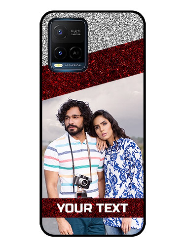 Custom Vivo Y21A Personalized Glass Phone Case - Image Holder with Glitter Strip Design