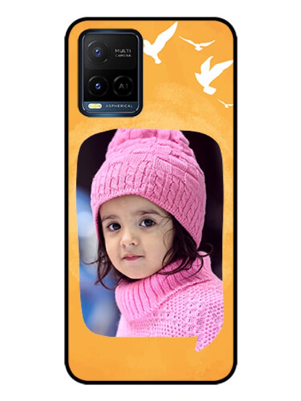Custom Vivo Y21e Personalized Glass Phone Case - Water Color Design with Bird Icons