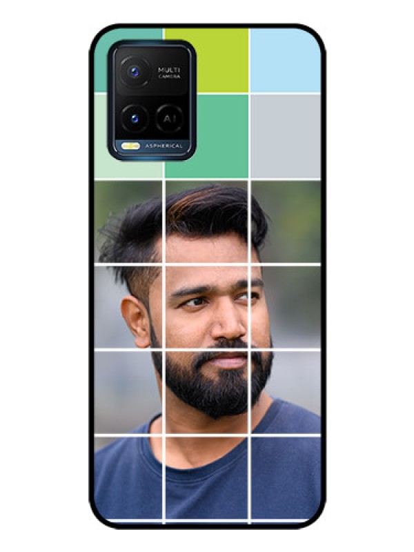 Custom Vivo Y21e Photo Printing on Glass Case - with white box pattern
