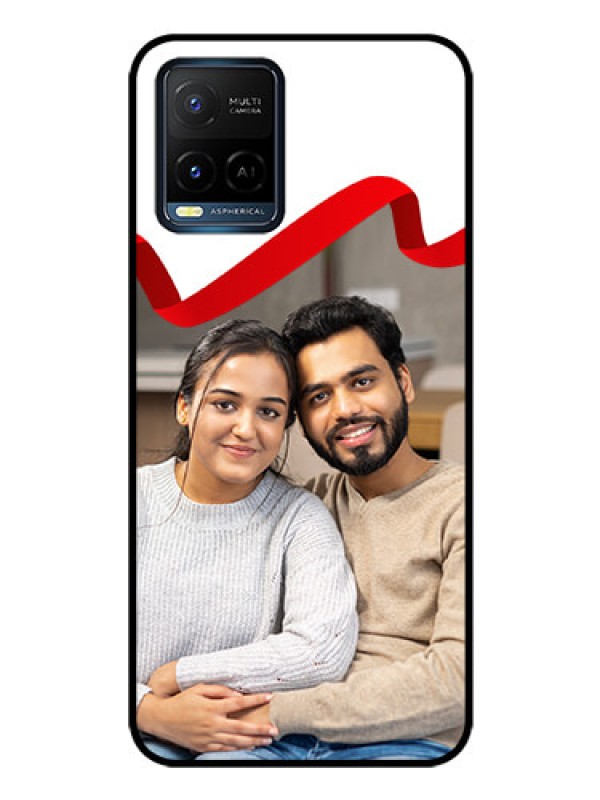 Custom Vivo Y21G Photo Printing on Glass Case - Red Ribbon Frame Design