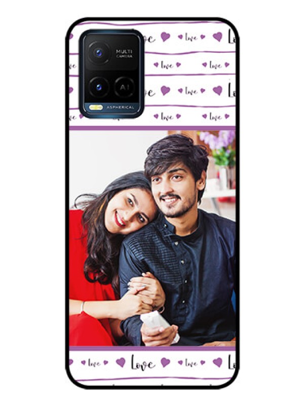 Custom Vivo Y21T Custom Glass Mobile Case - Couples Heart Design