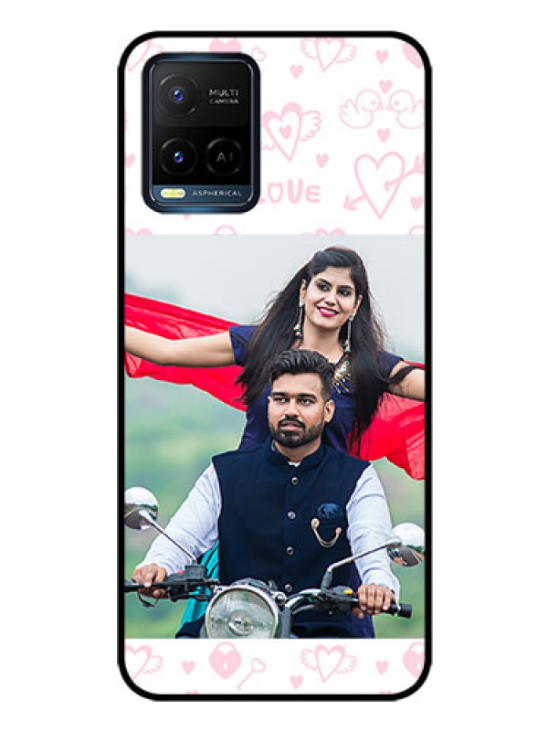 Custom Vivo Y21T Custom Glass Mobile Case - Pink Flying Heart Design