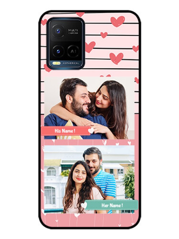 Custom Vivo Y21T Custom Glass Mobile Case - Photo with Heart Design