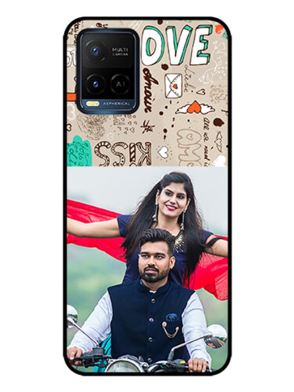 Custom Vivo Y21T Custom Glass Phone Case - Love Doodle Pattern