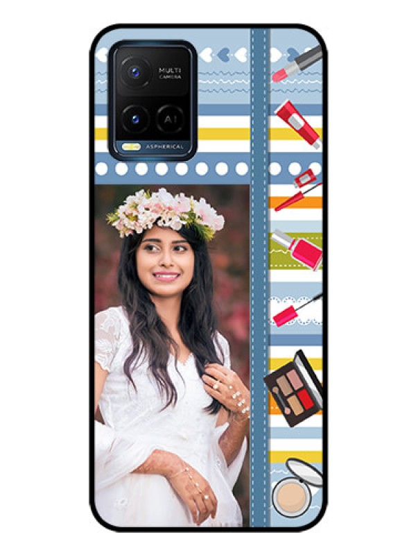 Custom Vivo Y21T Personalized Glass Phone Case - Makeup Icons Design