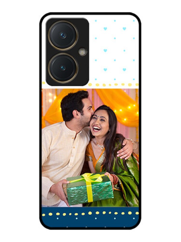 Custom Vivo Y27 Custom Glass Phone Case - White And Blue Abstract Design