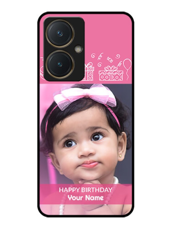 Custom Vivo Y27 Custom Glass Phone Case - With Birthday Line Art Design