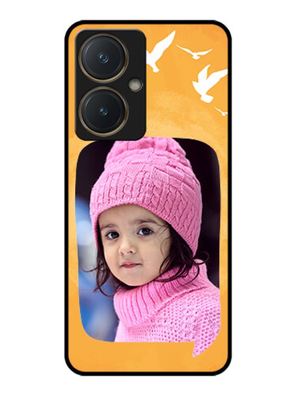 Custom Vivo Y27 Custom Glass Phone Case - Water Color Design With Bird Icons