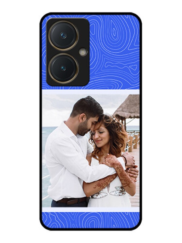 Custom Vivo Y27 Custom Glass Phone Case - Curved Line Art With Blue And White Design