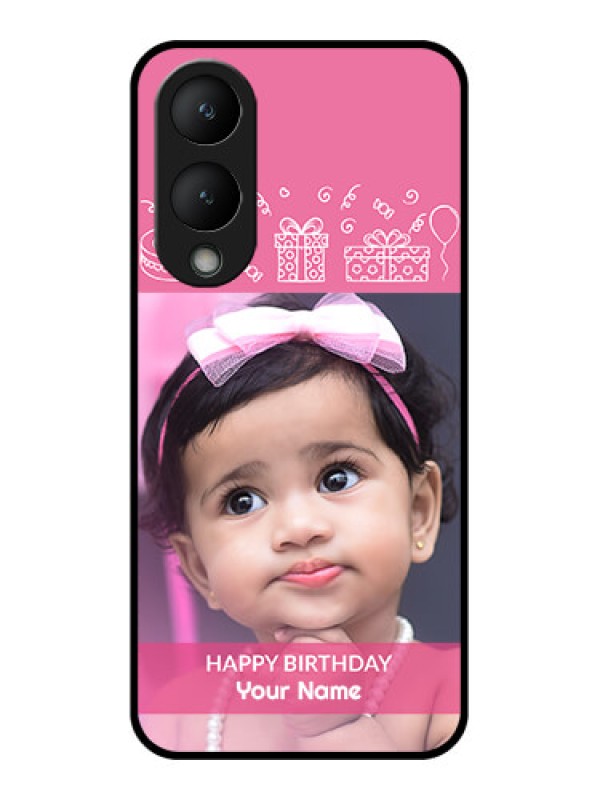 Custom Vivo Y28 5G Custom Glass Phone Case - With Birthday Line Art Design
