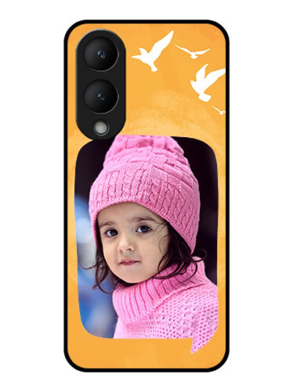 Custom Vivo Y28 5G Custom Glass Phone Case - Water Color Design With Bird Icons