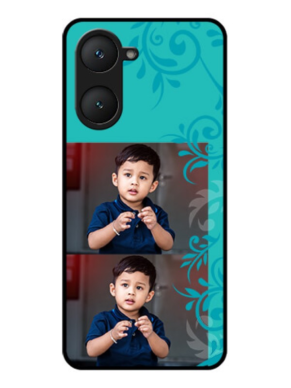 Custom Vivo Y28s 5G Custom Glass Phone Case - With Photo And Green Floral Design