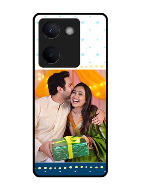 Custom Vivo Y300 Plus 5G Custom Glass Phone Case - White And Blue Abstract Design