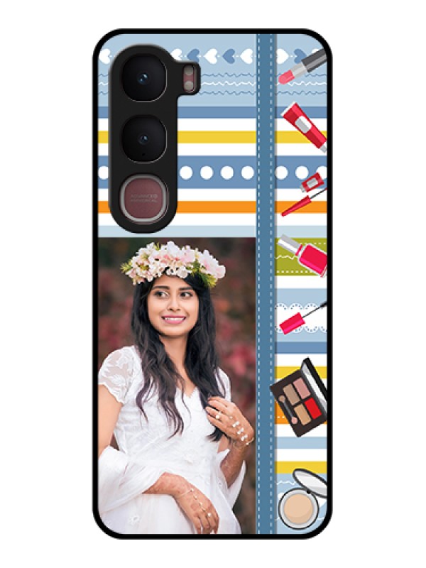 Custom Vivo Y31 5G Custom Glass Phone Case - Makeup Icons Design