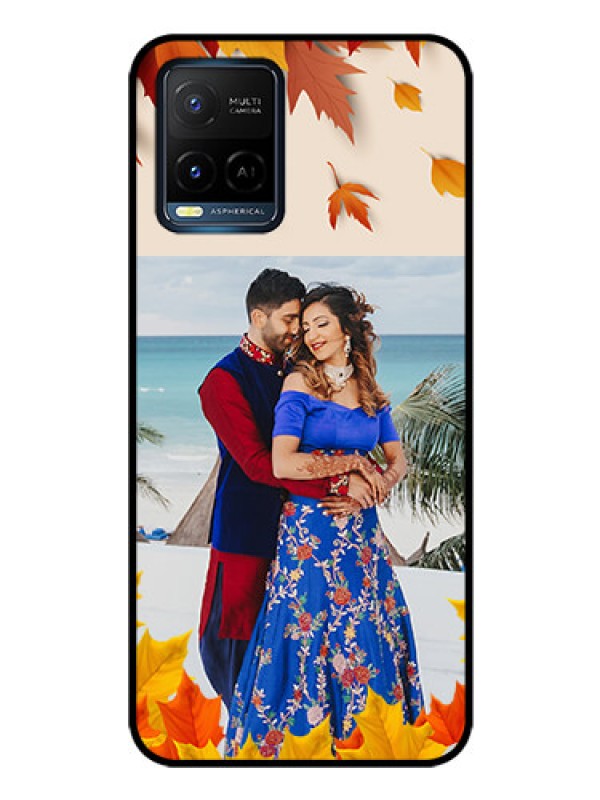 Custom Vivo Y33s Photo Printing on Glass Case - Autumn Maple Leaves Design