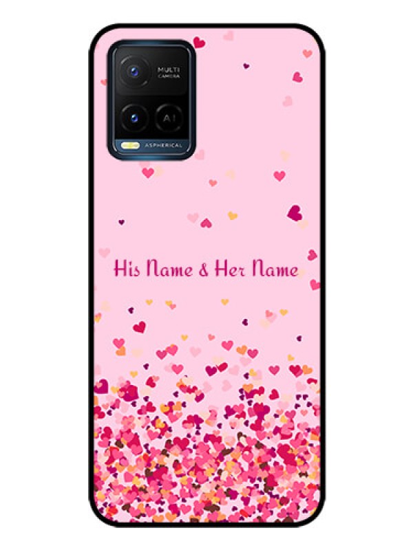 Custom Vivo Y33s Photo Printing on Glass Case - Floating Hearts Design