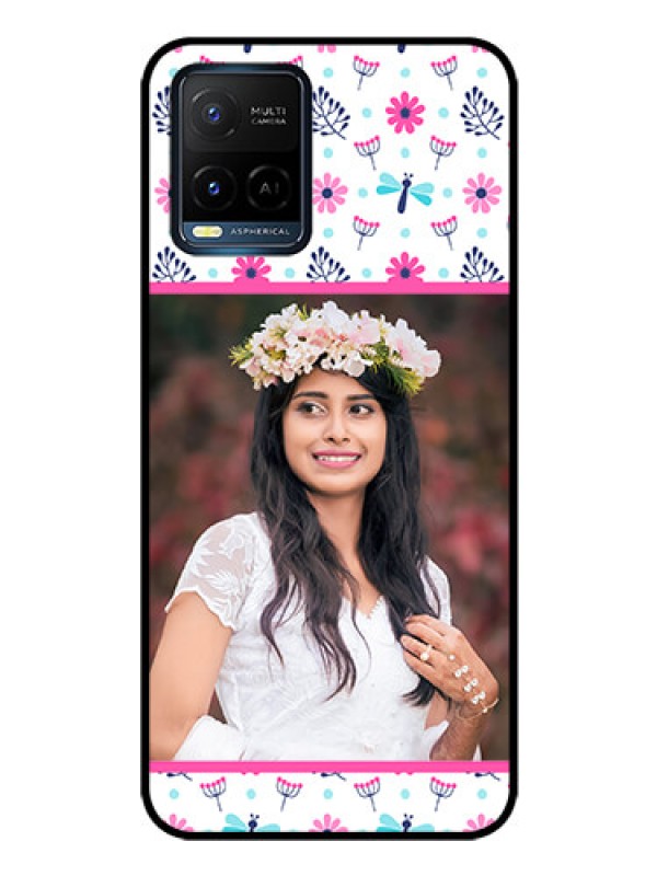 Custom Vivo Y33T Photo Printing on Glass Case - Colorful Flower Design