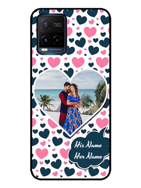 Custom Vivo Y33T Custom Glass Phone Case - Pink & Blue Heart Design