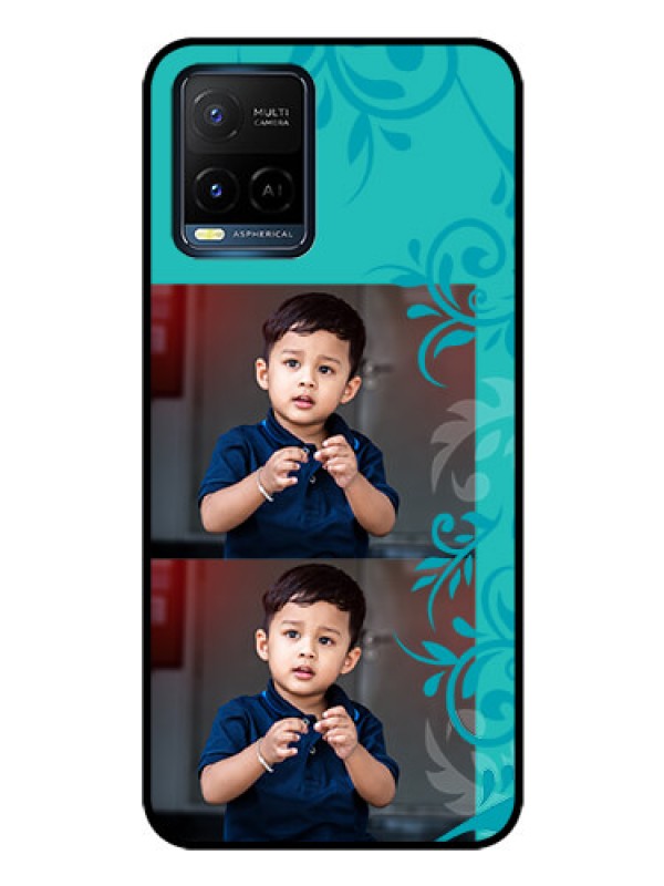 Custom Vivo Y33T Personalized Glass Phone Case - with Photo and Green Floral Design