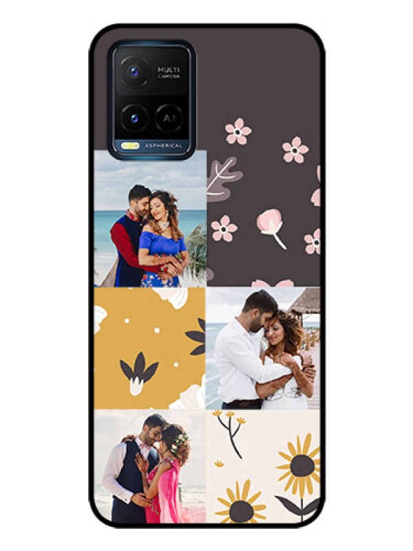 Custom Vivo Y33T Photo Printing on Glass Case - 3 Images with Floral Design