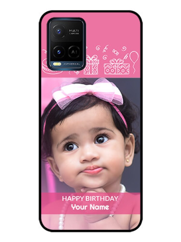 Custom Vivo Y33T Photo Printing on Glass Case - with Birthday Line Art Design