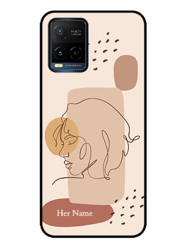 Custom Vivo Y33T Photo Printing on Glass Case - Calm Woman line art Design