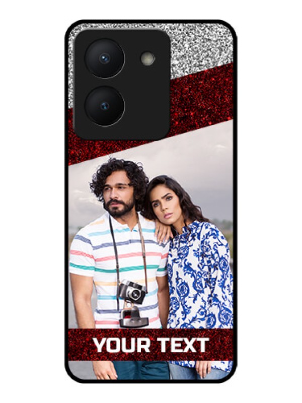 Custom Vivo Y36 Personalized Glass Phone Case - Image Holder with Glitter Strip Design