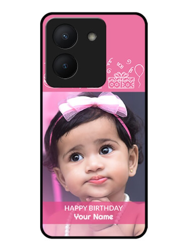 Custom Vivo Y36 Photo Printing on Glass Case - with Birthday Line Art Design