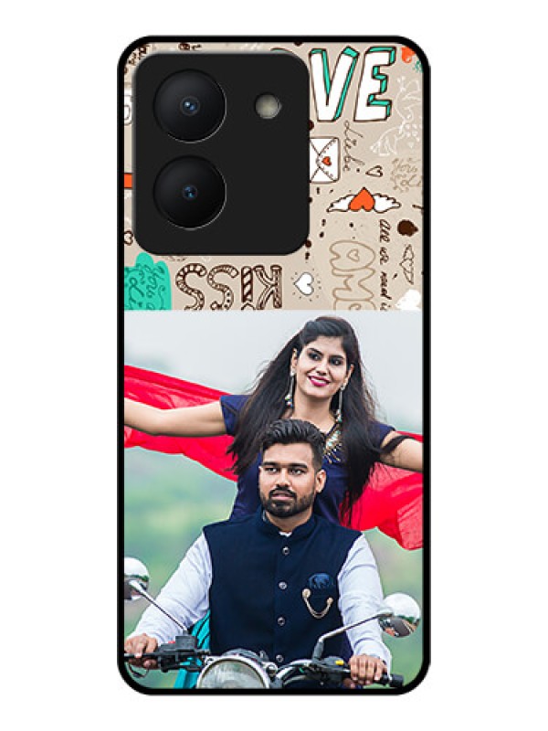 Custom Vivo Y36 Custom Glass Phone Case - Love Doodle Pattern