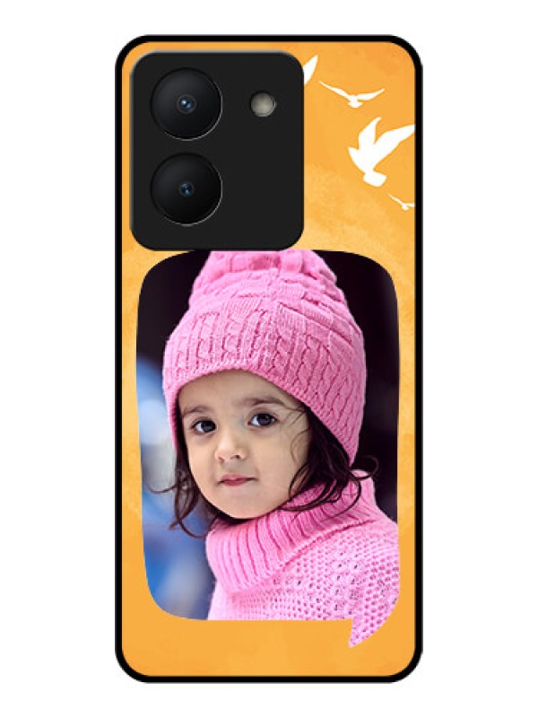 Custom Vivo Y36 Personalized Glass Phone Case - Water Color Design with Bird Icons