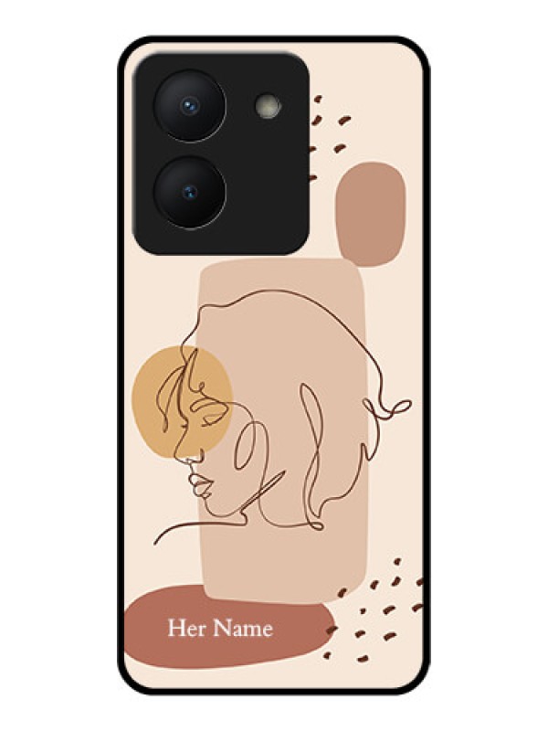 Custom Vivo Y36 Photo Printing on Glass Case - Calm Woman line art Design