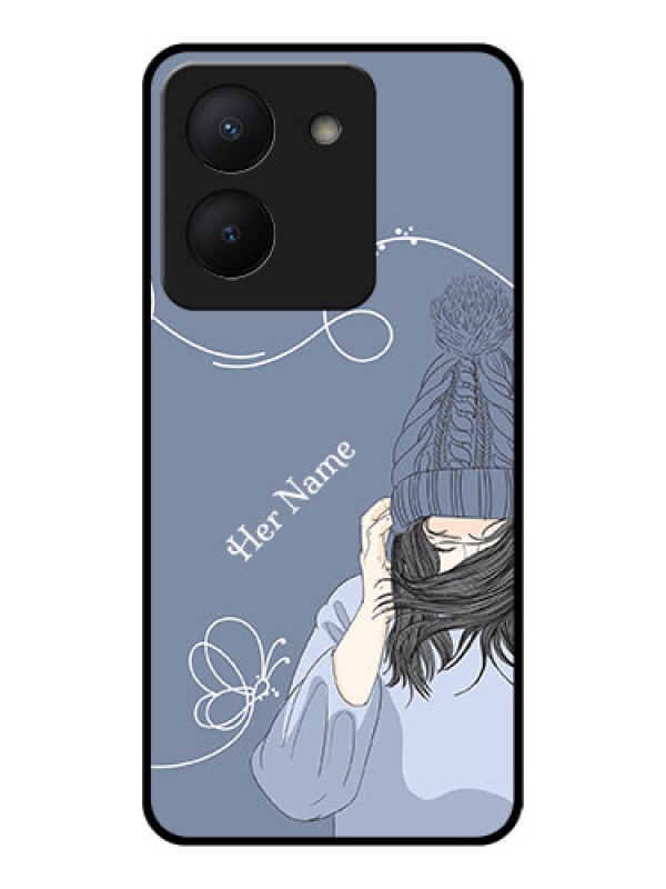 Custom Vivo Y36 Custom Glass Mobile Case - Girl in winter outfit Design
